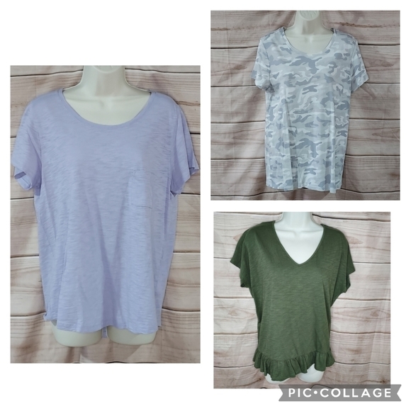 GAP t-shirts scoop neck purple orchid, grey camo, vneck army green M L lot of 3 - Picture 1 of 16